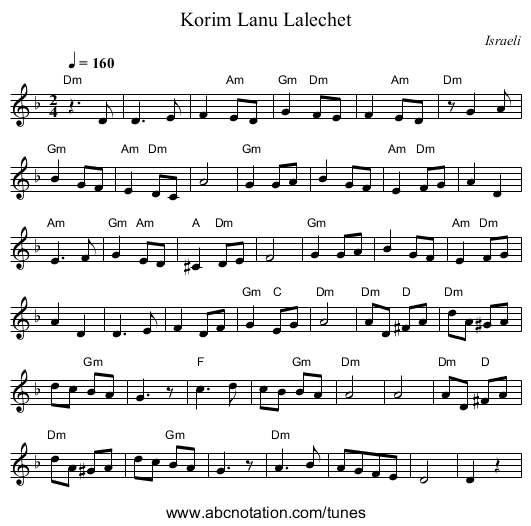 Korim Lanu Lalechet - staff notation
