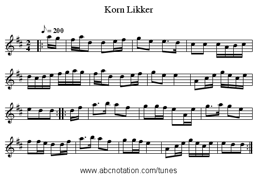 Korn Likker - staff notation