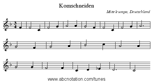 Kornschneiden - staff notation