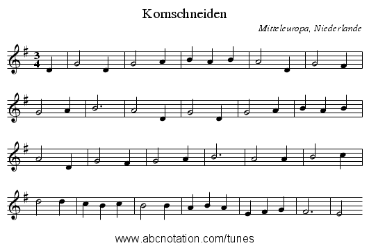 Kornschneiden - staff notation