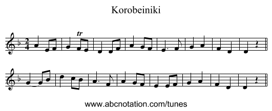 Korobeiniki - staff notation