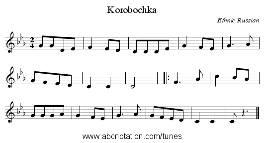 Korobochka - staff notation