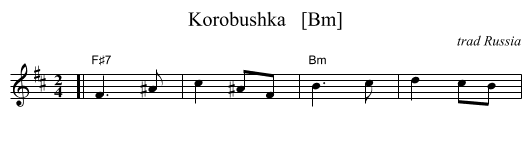 Korobushka   [Bm] - staff notation