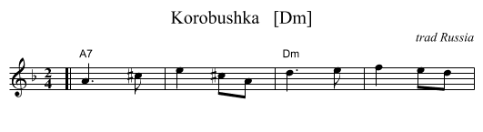 Korobushka   [Dm] - staff notation