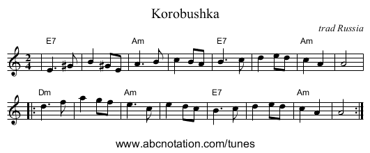 Korobushka - staff notation