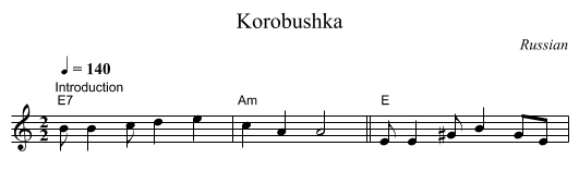 Korobushka - staff notation