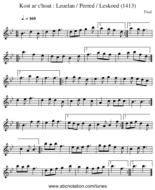 Kost ar c'hoat : Leuelan / Perred / Leskoed (1413) - staff notation