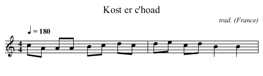 Kost er c'hoad - staff notation