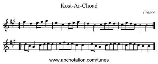 Kost-Ar-Choad - staff notation