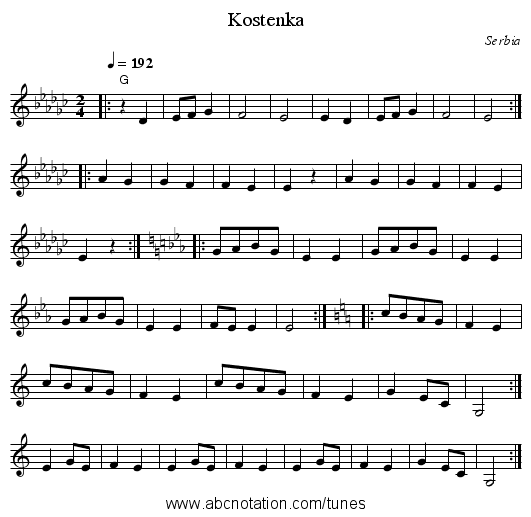 Kostenka - staff notation