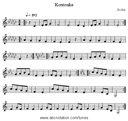 Kostenka - staff notation