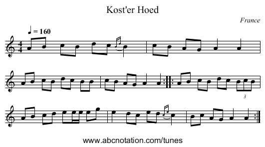 Kost'er Hoed - staff notation