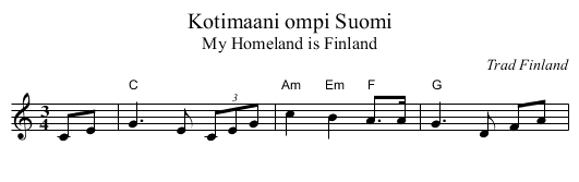 Kotimaani ompi Suomi - staff notation