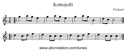 Kotterjolli - staff notation