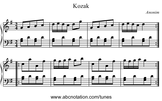 Kozak - staff notation