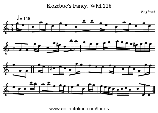 Kozebue's Fancy. WM.128 - staff notation