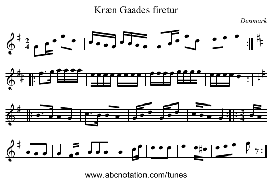 Kræn Gaades firetur - staff notation