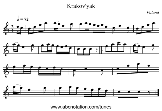 Krakov'yak - staff notation