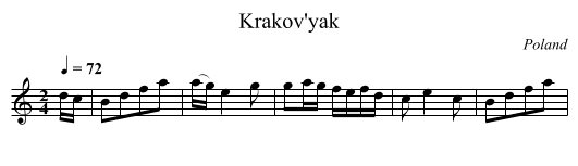 Krakov'yak - staff notation