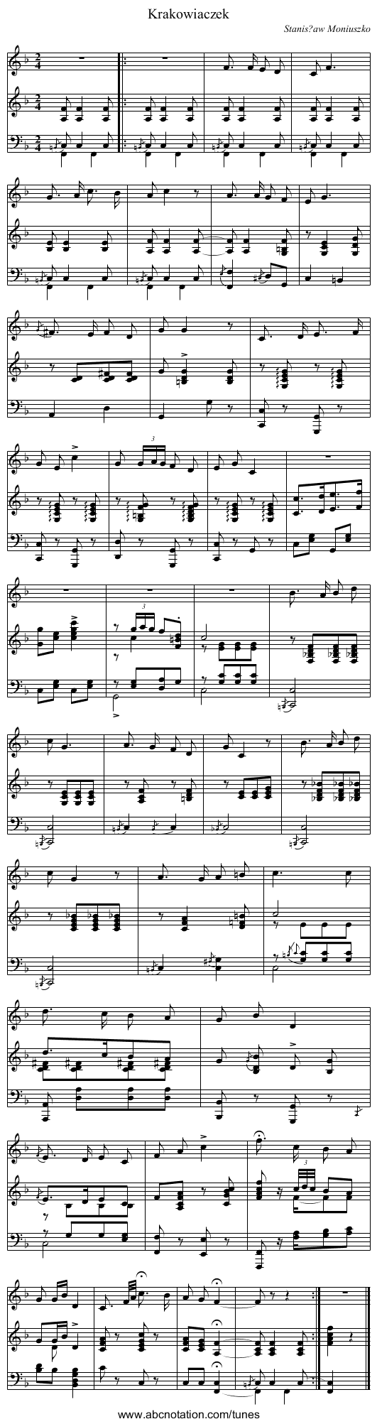 Krakowiaczek - staff notation