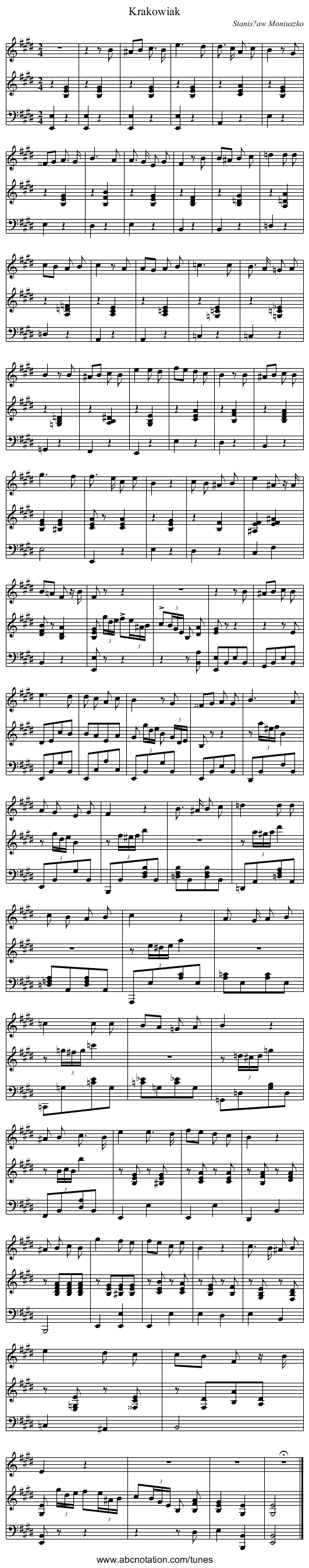 Krakowiak - staff notation