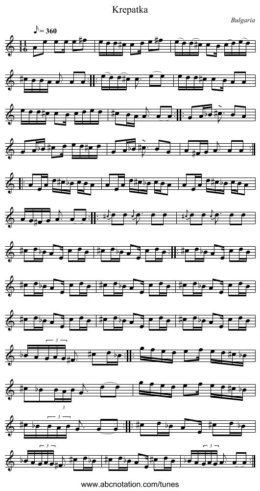 Krepatka - staff notation