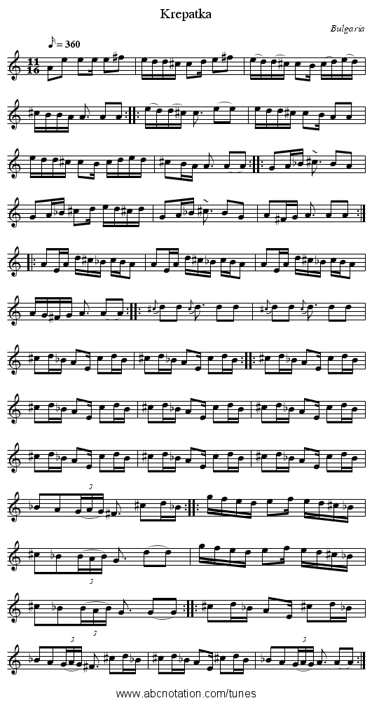 Krepatka - staff notation