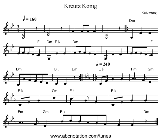 Kreutz Konig - staff notation