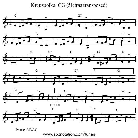 Kreuzpolka CG (5letras transposed) - staff notation