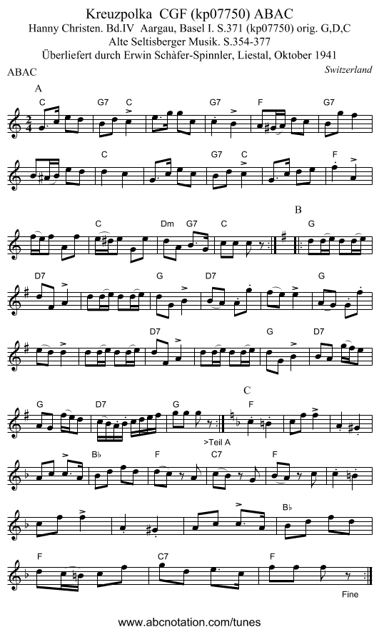 Kreuzpolka  CGF (kp07750) ABAC - staff notation