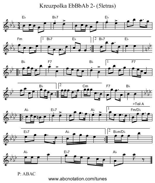 Kreuzpolka EbBbAb 2- (5letras) - staff notation