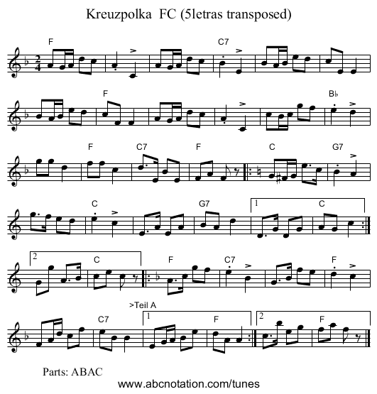 Kreuzpolka  FC (5letras transposed) - staff notation