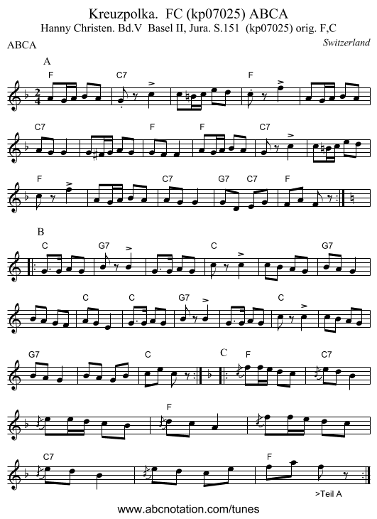 Kreuzpolka. FC (kp07025) ABCA - staff notation