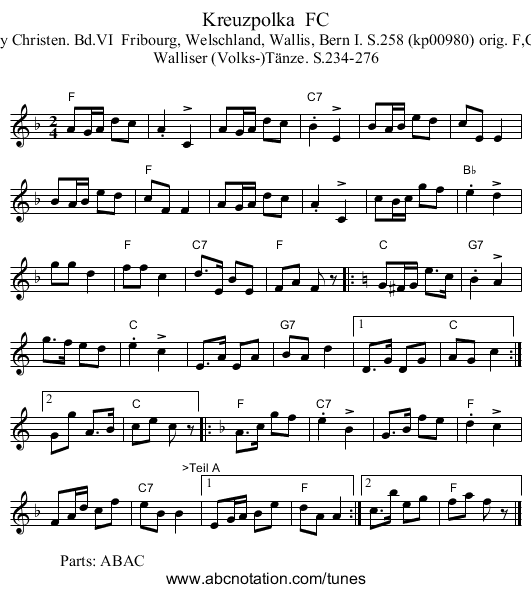 Kreuzpolka FC - staff notation