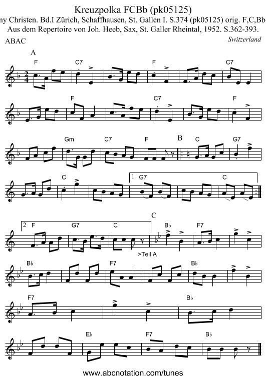 Kreuzpolka FCBb (pk05125) - staff notation