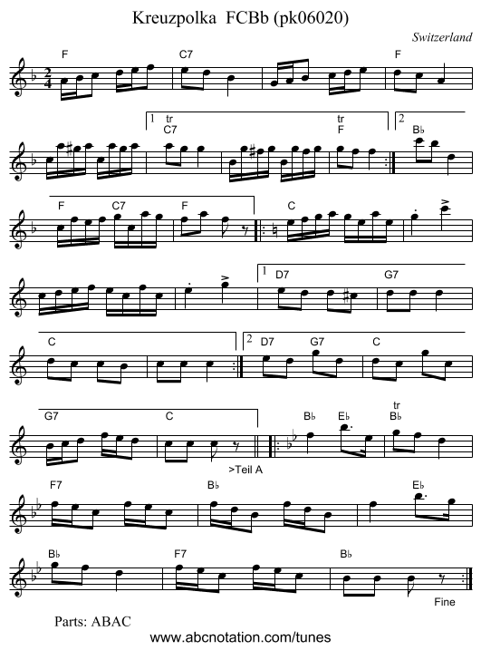 Kreuzpolka  FCBb (pk06020) - staff notation
