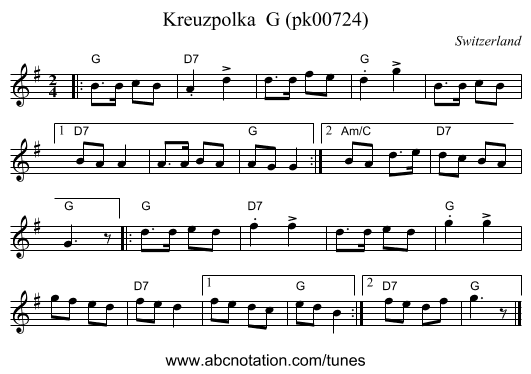 Kreuzpolka  G (pk00724) - staff notation
