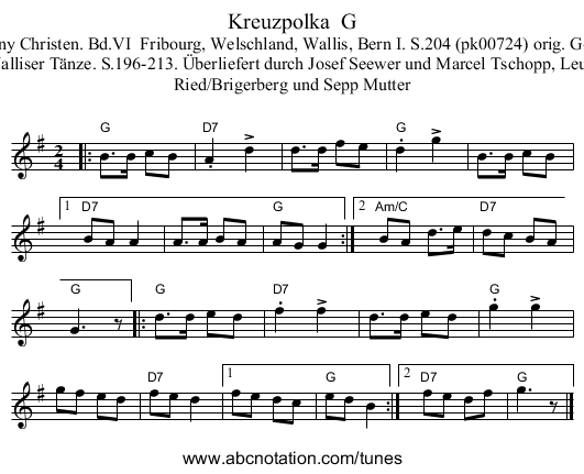Kreuzpolka  G - staff notation