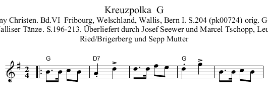 Kreuzpolka  G - staff notation