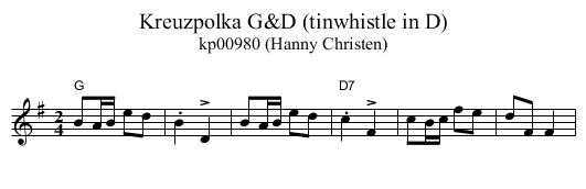 Kreuzpolka G&D (tinwhistle in D) - staff notation