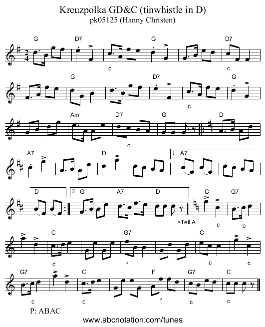 Kreuzpolka GD&C (tinwhistle in D) - staff notation
