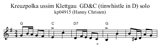Kreuzpolka ussim Klettgau  GD&C (tinwhistle in D) solo - staff notation