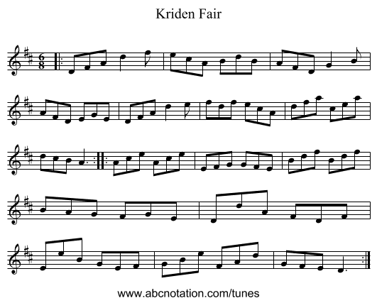 Kriden Fair - staff notation