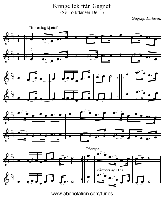 Kringellek från Gagnef - staff notation