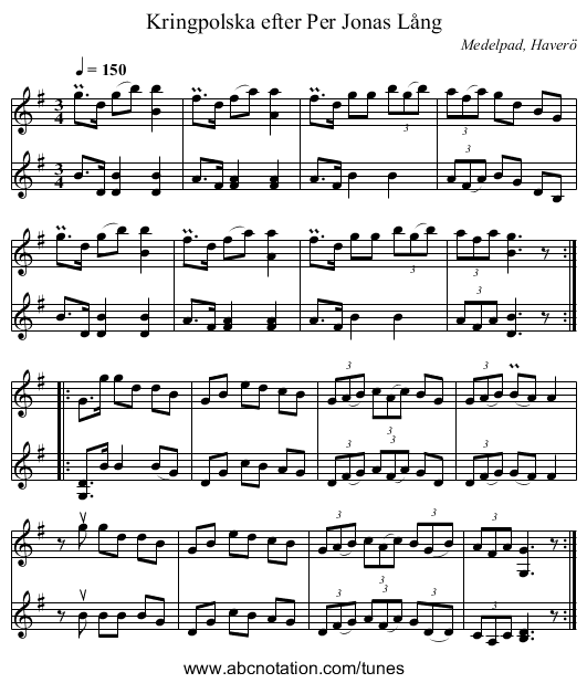 Kringpolska efter Per Jonas Lång - staff notation