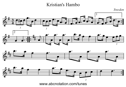 Kristian's Hambo - staff notation