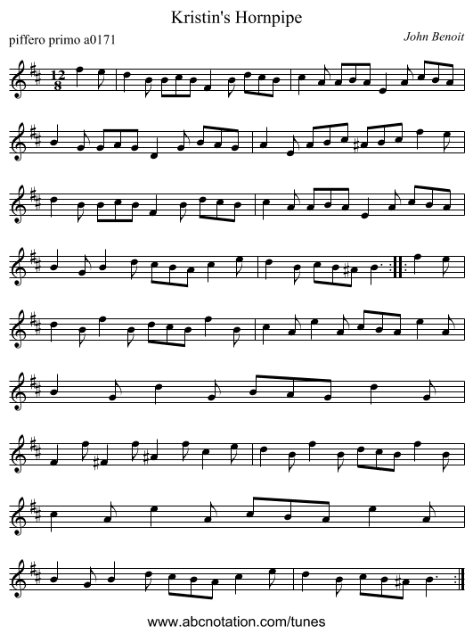 Kristin's Hornpipe - staff notation