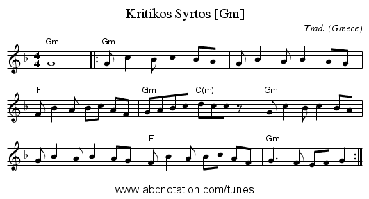 Kritikos Syrtos [Gm] - staff notation