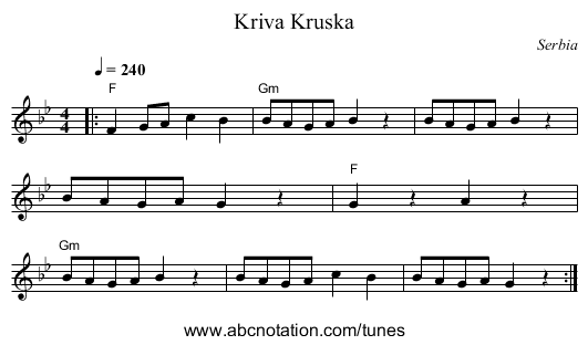 Kriva Kruska - staff notation