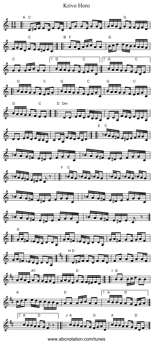 Krivo Horo - staff notation